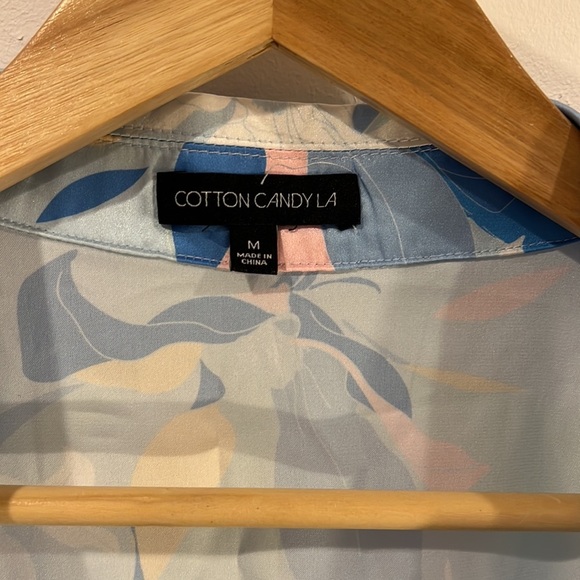 Cotton Candy Blue Pajama Top with Floral Print and Short Sleeves - Picture 2 of 5